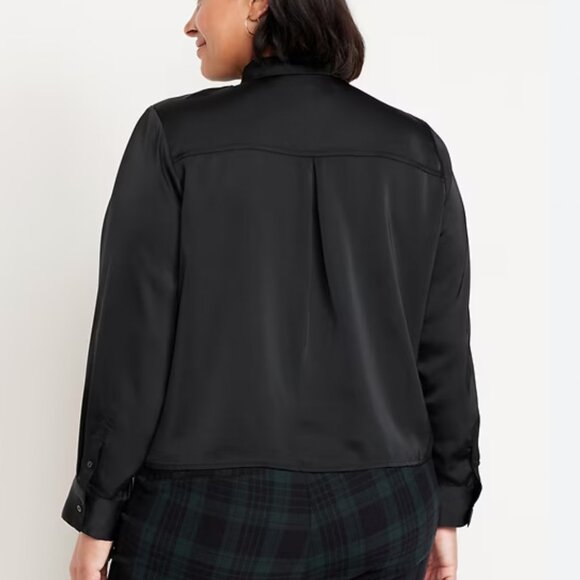 NWT Satin Old Navy Cropped Button-Down Shirt - Womens Plus Size 2X Black Jack - Picture 3 of 9